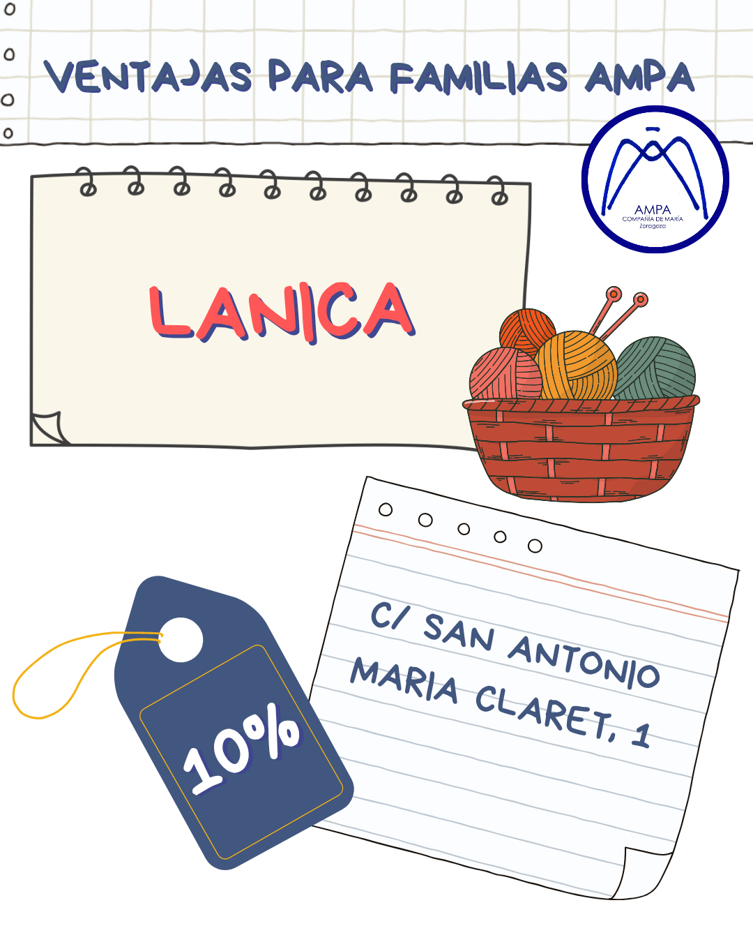 Las familias asociadas al AMPA pueden disfrutar de un 10% de descuento en Lanica mostrando su carné del AMPA en la tienda.